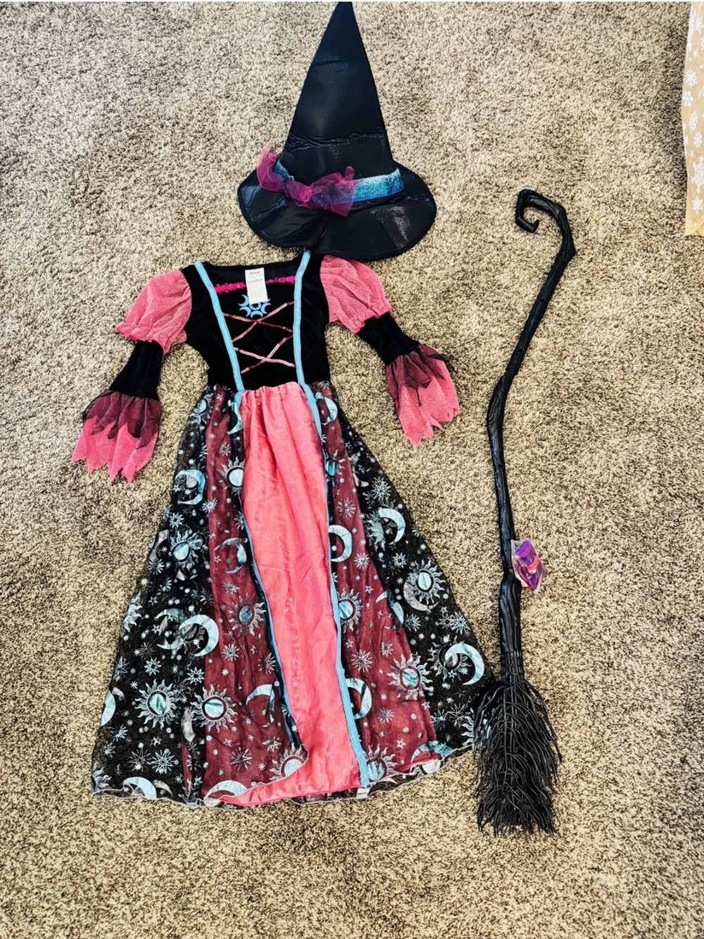 New Spooktacular Creations Girls Witch Costume, size Medium (8–10 years).
